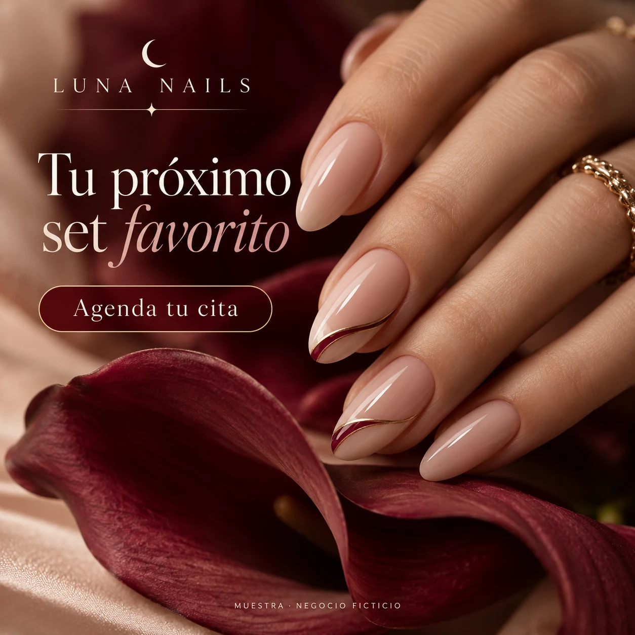 Diseño elegante de Luna Nails, con marco verde